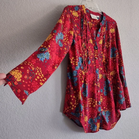 Anthropologie Maeve Size S Floral Viscose Longsleeve Top Shirt Tunic - Picture 5 of 10